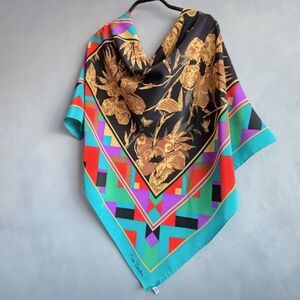 PIERRE CARDIN, SILK, VINTAGE GEOMETRIC/FLORAL SCARF,  34" X 34"
